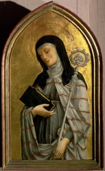 St. Clare, panel från en polyptyk borttagen från kyrkan St. Francesco i Padua (panel) (se även 72517)